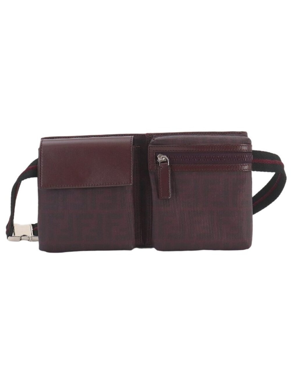 Fendi Zucca Belt Bag Leather Bordeaux Silver